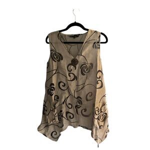 Women's Beige Floral Tunic Top 3/4 Sleeve Round Neck‎ Beach Cover Up M